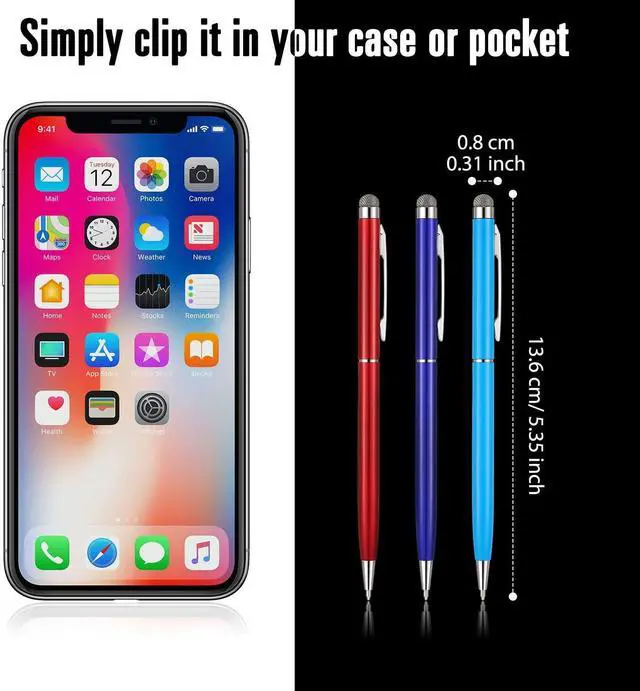 Alt view image 4 of 7 - 12 Pieces Stylus Pens for Touch Screens, Retractable Fiber Tip 2 in 1 Capacitive Stylus Ballpoint Pen Compatible with iPad iPhone Tablets Samsung All Universal Touch Screen Devices