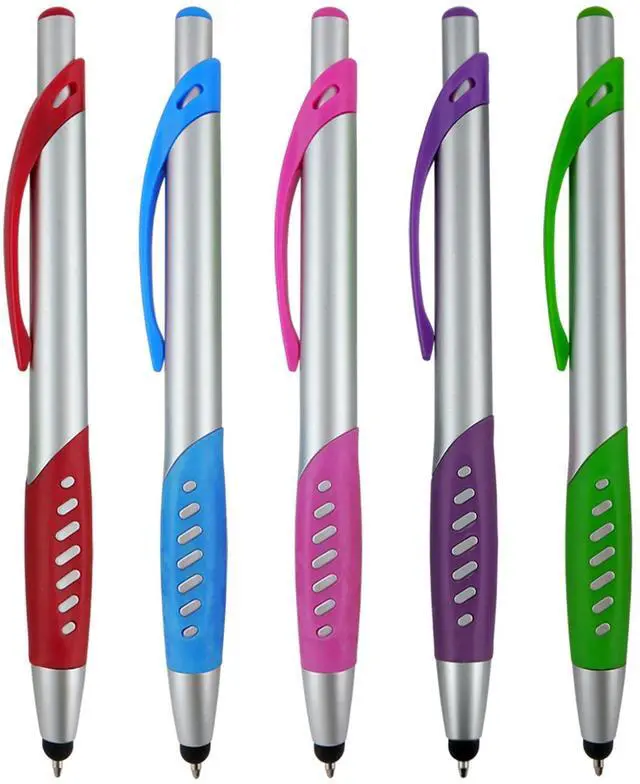 Main image of 2 in 1 Capacitive Stylus & Ballpoint Pen Comfort Grip for Any Touchscreen Device, iPad, iPhone 6,6 Plus, iPod, Android, Galaxy, Dell, Note, Samsung (Silver-5 Pack)