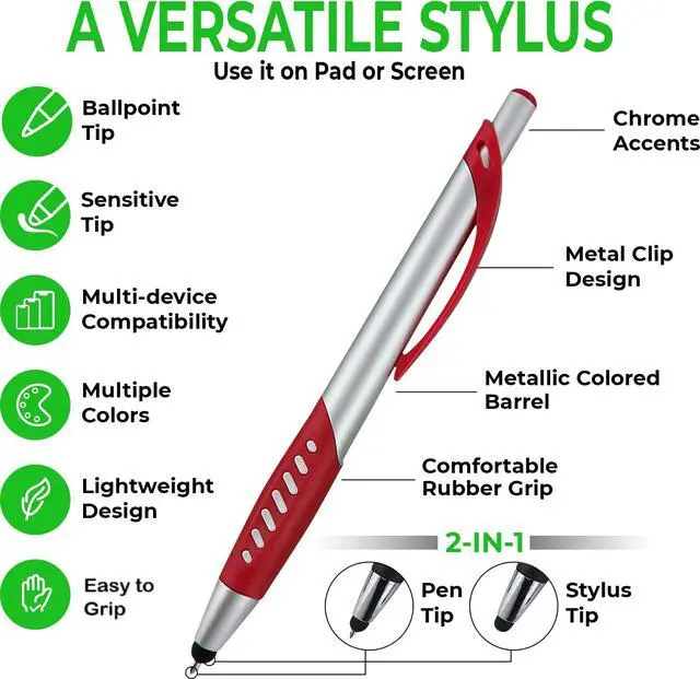 Alt view image 2 of 6 - 2 in 1 Capacitive Stylus & Ballpoint Pen Comfort Grip for Any Touchscreen Device, iPad, iPhone 6,6 Plus, iPod, Android, Galaxy, Dell, Note, Samsung (Silver-5 Pack)