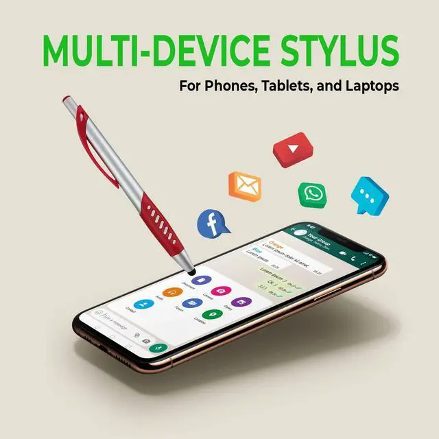 Alt view image 3 of 6 - 2 in 1 Capacitive Stylus & Ballpoint Pen Comfort Grip for Any Touchscreen Device, iPad, iPhone 6,6 Plus, iPod, Android, Galaxy, Dell, Note, Samsung (Silver-5 Pack)