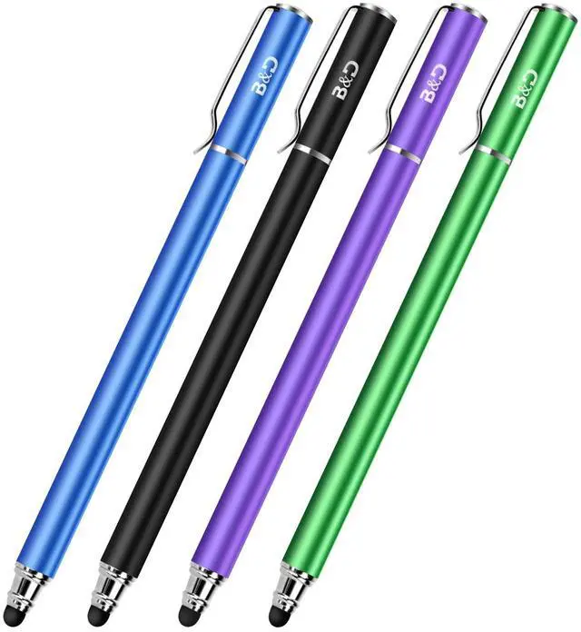 Main image of Capacitive Stylus/Styli 2-in-1 Universal Touch Screen Pen for All Touch Screen Tablets/Cell Phones with 20 Extra Replaceable Soft Rubber Tips (4 Pieces, Black/Blue/Purple/Green)