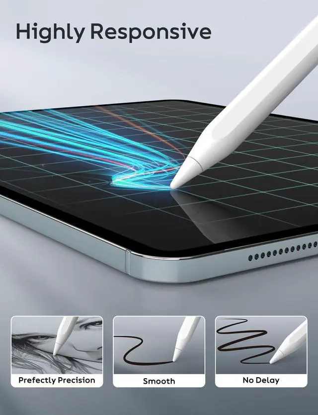 Alt view image 5 of 7 - Stylus Pen for iPad Pencil 9th&10th Generation, 10 Mins Fast Charge for Apple Pencil 1st/2nd, 6/7/8/9/10/11/A16, Pro 11"/12.9"/M4, Air 3/4/5/M2/M3, Mini 5/6 with Palm Rejection, Tilt Sensitivity