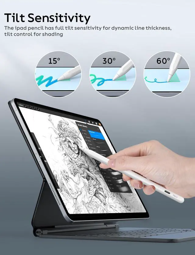Alt view image 7 of 7 - Stylus Pen for iPad Pencil 9th&10th Generation, 10 Mins Fast Charge for Apple Pencil 1st/2nd, 6/7/8/9/10/11/A16, Pro 11"/12.9"/M4, Air 3/4/5/M2/M3, Mini 5/6 with Palm Rejection, Tilt Sensitivity