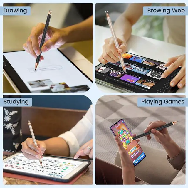 Alt view image 7 of 7 - Universal Stylus Pen for Touchscreen iPhone iPad Android Tablet Apple Kindle Switch 2 Chromebook Galaxy All Touch Screens, 2-in-1 High Sensitivity Fiber & Disc Stylus Pens Magnetic Cap