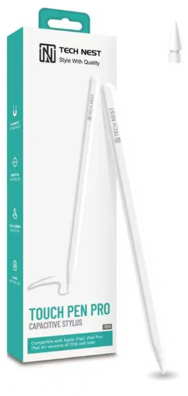 Main image of Stylus Pen for iPad (2018-2025) - Fast Charge, Tilt Sensitivity, Palm Rejection, Apple Pencil Compatible with Apple iPad Pro 11"/12.9"/M4, iPad Air 3/4/5/M2/M3, iPad mini 5/6 Gen-White