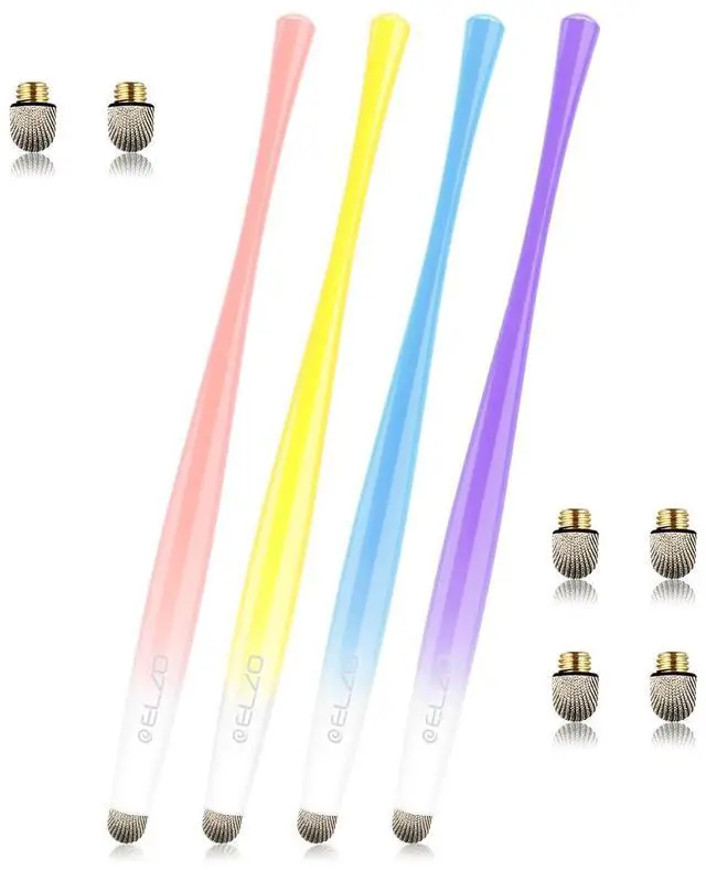 Main image of Capacitive Stylus Pens Premium Metal Slim Combo 4 Pack Tips for All Touch Screens iPad & Android Tablets DELL/Samsung/HP/Asus/Surface/Samsung/iPhone/LG (Blue/Purple/Yellow/Pink)