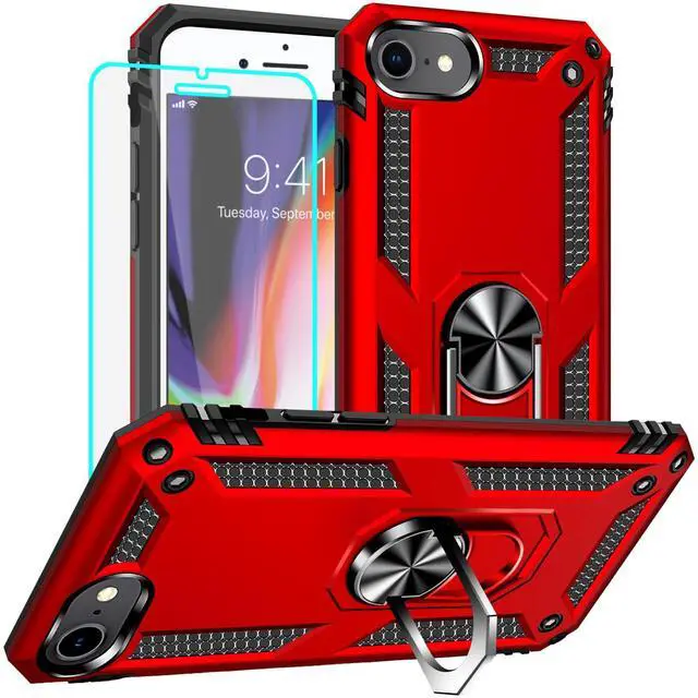 Main image of for iPhone 8 Case, iPhone 7 Case, iPhone SE 2020/2022 Case with Screen Protector, Military Grade Protective Cases with Ring for iPhone SE (Red)