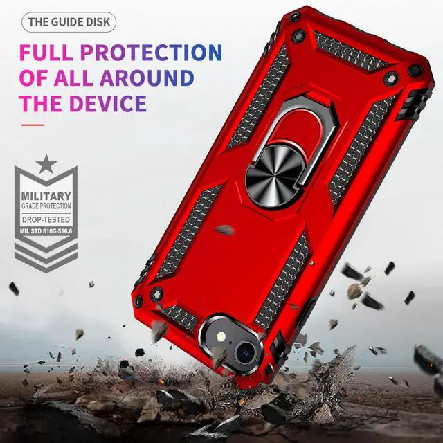 Alt view image 3 of 6 - for iPhone 8 Case, iPhone 7 Case, iPhone SE 2020/2022 Case with Screen Protector, Military Grade Protective Cases with Ring for iPhone SE (Red)