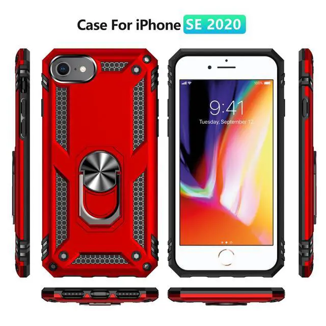 Alt view image 4 of 6 - for iPhone 8 Case, iPhone 7 Case, iPhone SE 2020/2022 Case with Screen Protector, Military Grade Protective Cases with Ring for iPhone SE (Red)