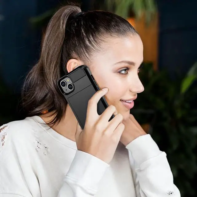 Alt view image 7 of 7 - Compatible with iPhone 15 Case with Card Holder, Dual Layer Shockproof Wallet Phone Case, Hidden Card Slot Sliding Protective Hard Shell Back Cover Slim Case for iPhone 15, 6.1 Inch Black