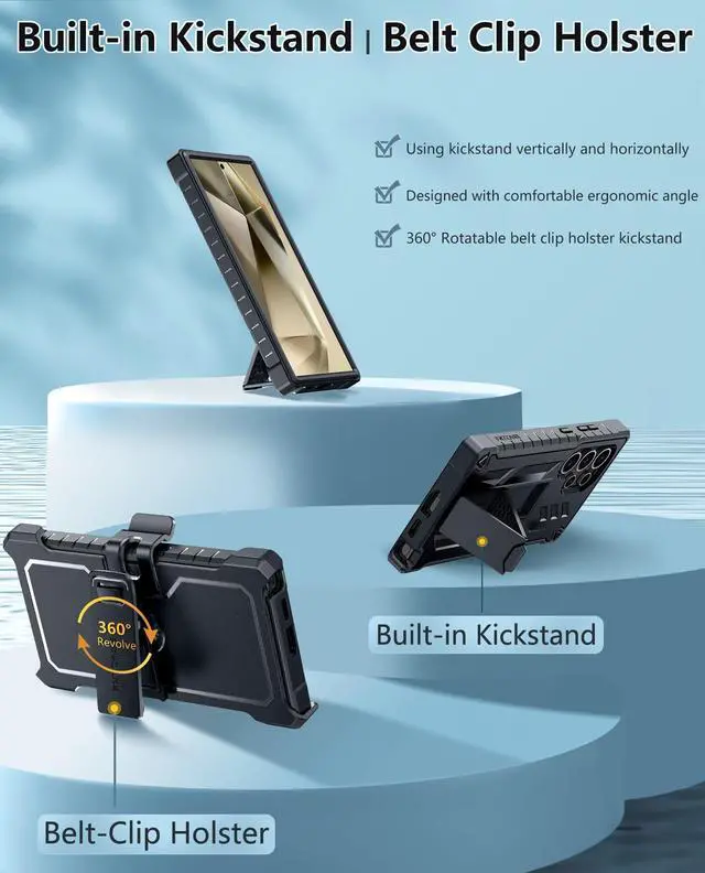 Alt view image 5 of 7 - for Samsung Galaxy S24-Ultra Case: Military Shockproof Protective Phone Cover with Belt-Clip Holster & Kickstand, Heavy Duty Drop Proof Protection Durable Rugged Cases for S24Ultra 5G, Black