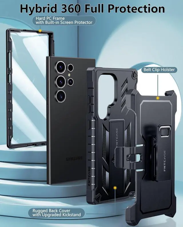 Alt view image 3 of 7 - for Samsung Galaxy S24-Ultra Case: Military Shockproof Protective Phone Cover with Belt-Clip Holster & Kickstand, Heavy Duty Drop Proof Protection Durable Rugged Cases for S24Ultra 5G, Black