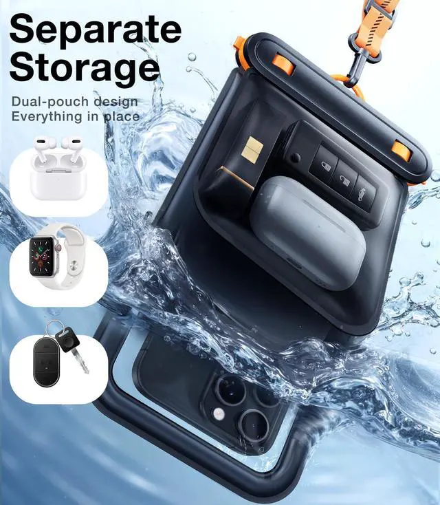 Alt view image 2 of 7 - IP68 Waterproof Phone Pouch Double Space, Floating Waterproof Phone Case with Lanyard for iPhone 17 Pro Max 16 15 14 S26 S25, Phone Dry Bag Vacation Cruise Ship Travel Essentials 7.0'', Black