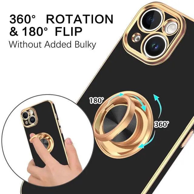 Alt view image 4 of 7 - iPhone 14 Case,Phone Case for iPhone 14,Slim Fit Soft 360° Ring Holder Kickstand Magnetic Car Mount Supported Easy Clean Shockproof Protective Cover for iPhone 14 6.1" 2022, Black/Golden