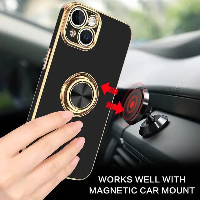 Alt view image 5 of 7 - iPhone 14 Case,Phone Case for iPhone 14,Slim Fit Soft 360° Ring Holder Kickstand Magnetic Car Mount Supported Easy Clean Shockproof Protective Cover for iPhone 14 6.1" 2022, Black/Golden