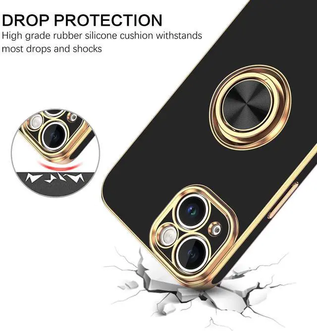 Alt view image 6 of 7 - iPhone 14 Case,Phone Case for iPhone 14,Slim Fit Soft 360° Ring Holder Kickstand Magnetic Car Mount Supported Easy Clean Shockproof Protective Cover for iPhone 14 6.1" 2022, Black/Golden