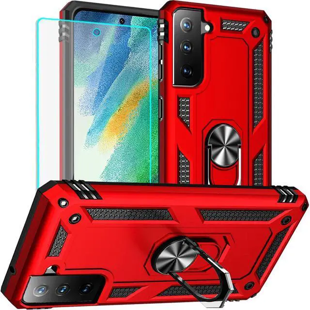 Main image of for Galaxy S21 FE 5G Case: Samsung Galaxy S21 FE 5G Case with HD Screen Protector, Military Grade Protective Cases with Ring for Samsung S21 FE (Red)