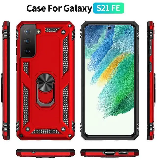 Alt view image 5 of 6 - for Galaxy S21 FE 5G Case: Samsung Galaxy S21 FE 5G Case with HD Screen Protector, Military Grade Protective Cases with Ring for Samsung S21 FE (Red)