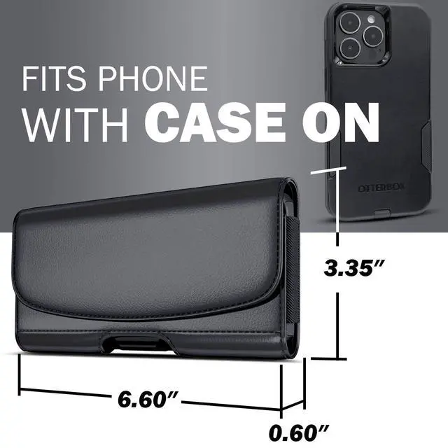 Alt view image 2 of 6 - Holster for iPhone Pro Max & Plus Models Only (17,16,15,14,13,12,11,Xs Max) Premium Cell Phone Case with Belt Clip, ID Card Pouch Holder Cover, Black