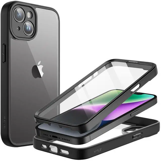 Main image of Case for iPhone 14 6.1-Inch with Built-in Tempered Glass Screen Protector, Camera Full Cover All-Around Protection, Shockproof Bumper Phone Cover Clear Back, HD Film (Black)