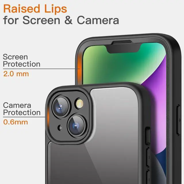 Alt view image 5 of 7 - Case for iPhone 14 6.1-Inch with Built-in Tempered Glass Screen Protector, Camera Full Cover All-Around Protection, Shockproof Bumper Phone Cover Clear Back, HD Film (Black)