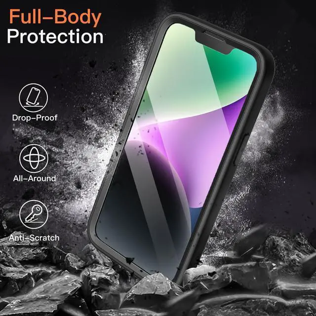 Alt view image 4 of 7 - Case for iPhone 14 6.1-Inch with Built-in Tempered Glass Screen Protector, Camera Full Cover All-Around Protection, Shockproof Bumper Phone Cover Clear Back, HD Film (Black)