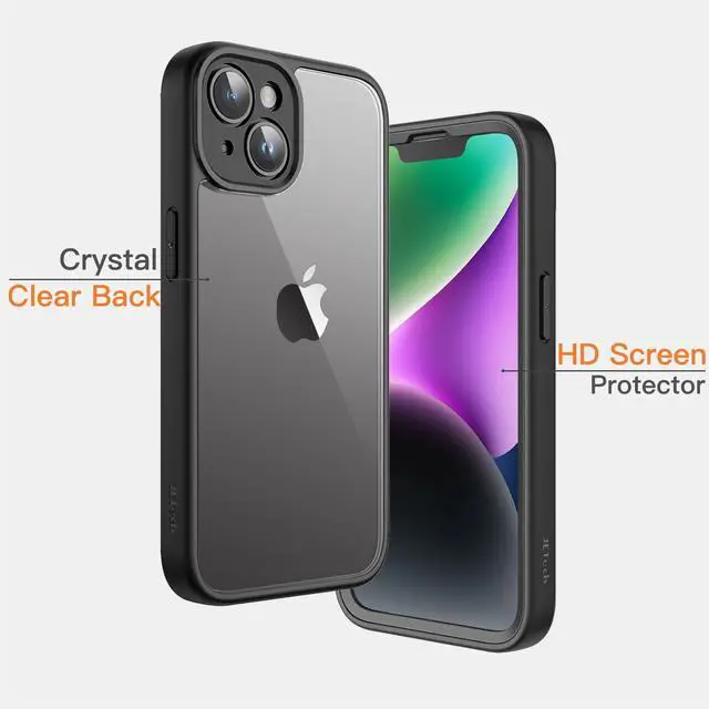 Alt view image 7 of 7 - Case for iPhone 14 6.1-Inch with Built-in Tempered Glass Screen Protector, Camera Full Cover All-Around Protection, Shockproof Bumper Phone Cover Clear Back, HD Film (Black)