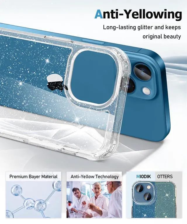 Alt view image 3 of 7 - Compatible with iPhone 13 Case with Screen Protector + Camera Lens Protector, Clear Glitter Shockproof Protective Phone Case, Slim Women Girls iPhone 13 Cover 6.1 inch - Sparkle Clear