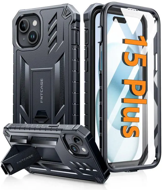Main image of for iPhone 15 Plus Case: for iPhone 14 Plus Case Military Grade Rugged Cell Phone Cover with Kickstand | Shockproof TPU Protection Bumper Matte Textured Design 6.7 inch (Black)