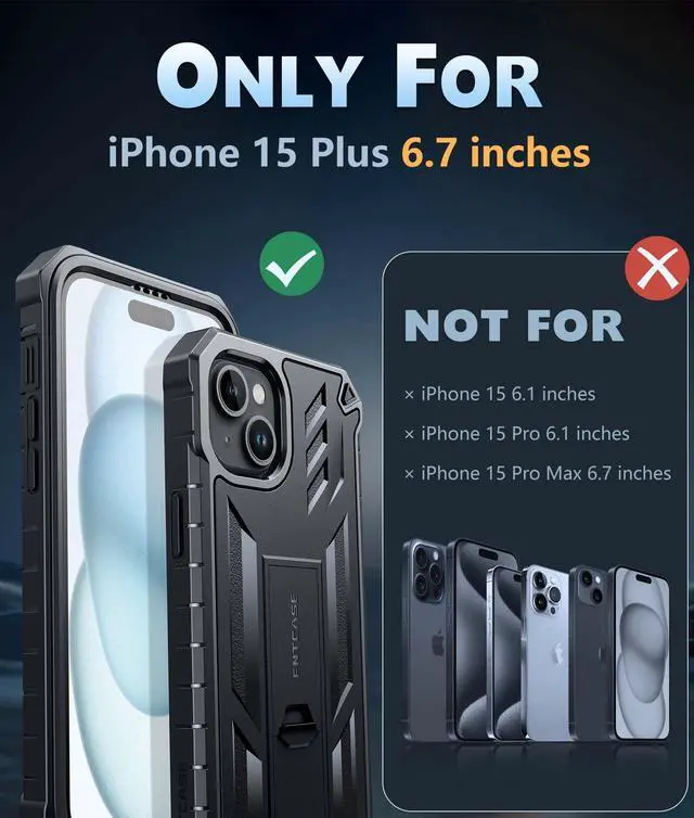 Alt view image 2 of 7 - for iPhone 15 Plus Case: for iPhone 14 Plus Case Military Grade Rugged Cell Phone Cover with Kickstand | Shockproof TPU Protection Bumper Matte Textured Design 6.7 inch (Black)