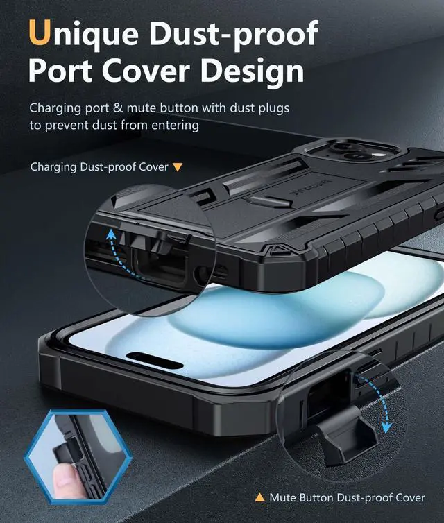 Alt view image 5 of 7 - for iPhone 15 Plus Case: for iPhone 14 Plus Case Military Grade Rugged Cell Phone Cover with Kickstand | Shockproof TPU Protection Bumper Matte Textured Design 6.7 inch (Black)