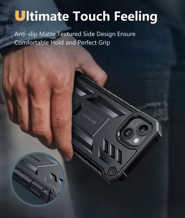 Alt view image 7 of 7 - for iPhone 15 Plus Case: for iPhone 14 Plus Case Military Grade Rugged Cell Phone Cover with Kickstand | Shockproof TPU Protection Bumper Matte Textured Design 6.7 inch (Black)