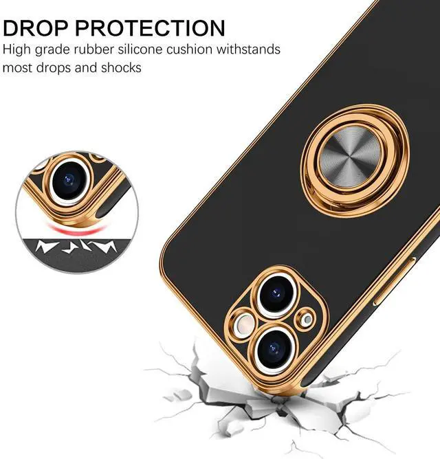 Alt view image 3 of 7 - for iPhone 13 Case, Phone Case iPhone 13, Slim Fit 360° Ring Holder Shockproof Kickstand Magnetic Car Mount Supported Non-Slip Protective Women Girls Men Cover for iPhone 13 6.1 Inch,Black