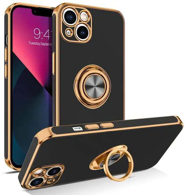 Main image of for iPhone 13 Case, Phone Case iPhone 13, Slim Fit 360° Ring Holder Shockproof Kickstand Magnetic Car Mount Supported Non-Slip Protective Women Girls Men Cover for iPhone 13 6.1 Inch,Black