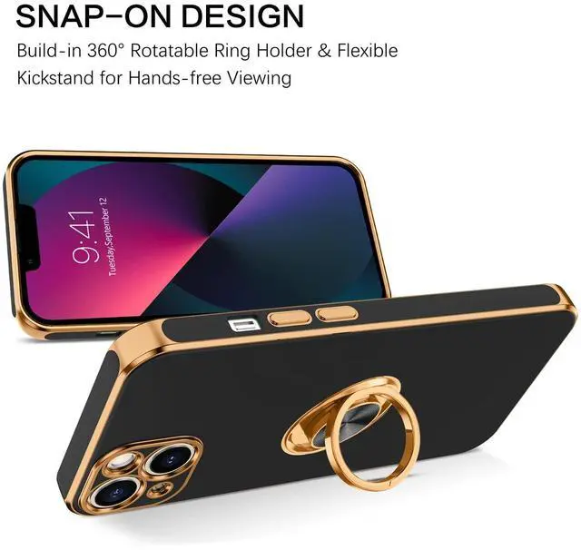 Alt view image 4 of 7 - for iPhone 13 Case, Phone Case iPhone 13, Slim Fit 360° Ring Holder Shockproof Kickstand Magnetic Car Mount Supported Non-Slip Protective Women Girls Men Cover for iPhone 13 6.1 Inch,Black