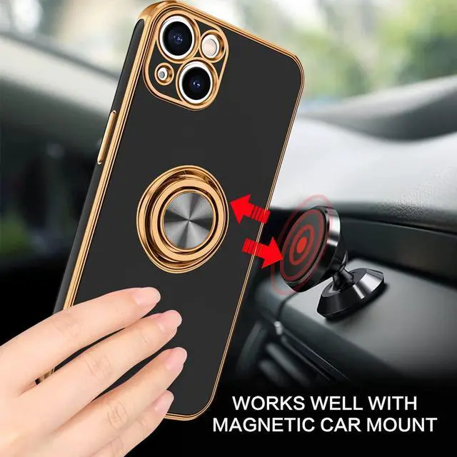 Alt view image 7 of 7 - for iPhone 13 Case, Phone Case iPhone 13, Slim Fit 360° Ring Holder Shockproof Kickstand Magnetic Car Mount Supported Non-Slip Protective Women Girls Men Cover for iPhone 13 6.1 Inch,Black