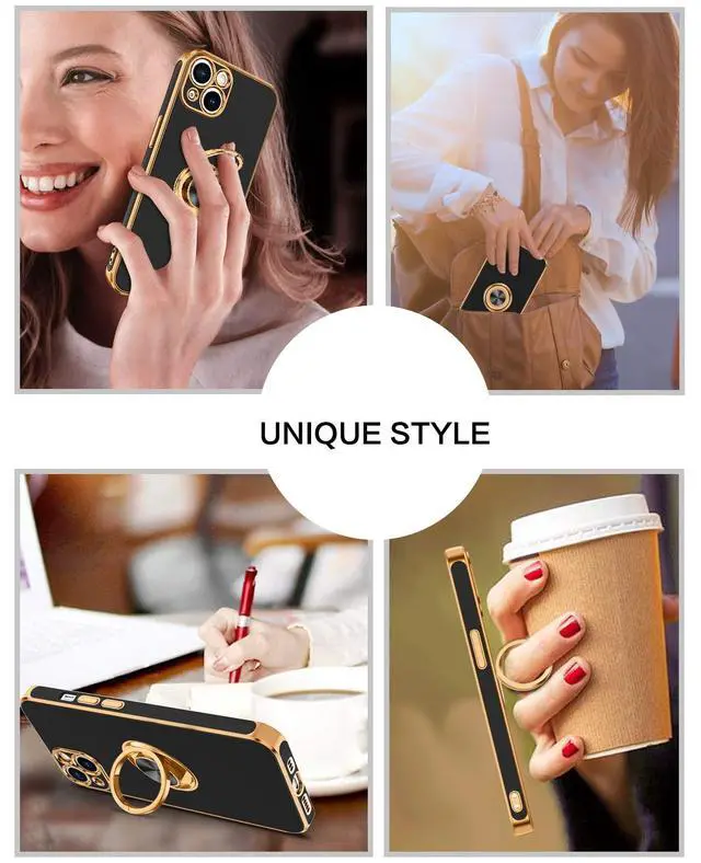 Alt view image 6 of 7 - for iPhone 13 Case, Phone Case iPhone 13, Slim Fit 360° Ring Holder Shockproof Kickstand Magnetic Car Mount Supported Non-Slip Protective Women Girls Men Cover for iPhone 13 6.1 Inch,Black