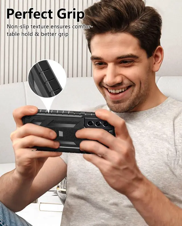 Alt view image 6 of 7 - for Samsung Galaxy S21-FE Protective Case: Dual-Layer Military Grade Drop Proof Full Protection Cover with Kickstand | Durable Rugged Shockproof TPU Matte Textured Tough Phone Bumper Shell (Black)