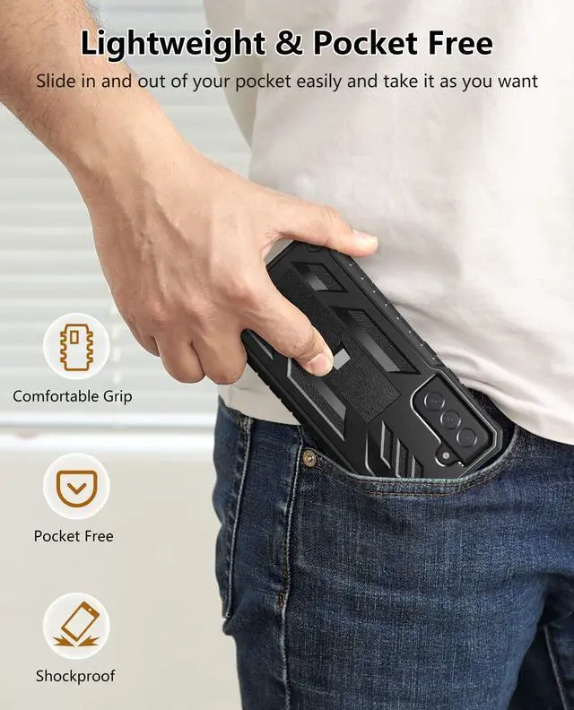 Alt view image 7 of 7 - for Samsung Galaxy S21-FE Protective Case: Dual-Layer Military Grade Drop Proof Full Protection Cover with Kickstand | Durable Rugged Shockproof TPU Matte Textured Tough Phone Bumper Shell (Black)