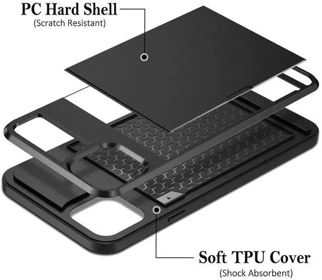 Alt view image 5 of 7 - Case for iPhone 11 Case Wallet Credit Card Holder ID Slot Sliding Door Hidden Pocket Anti-Scratch Dual Layer Hybrid Bumper Armor Protective Hard Shell Back Cover for iPhone 11 6.1 Black