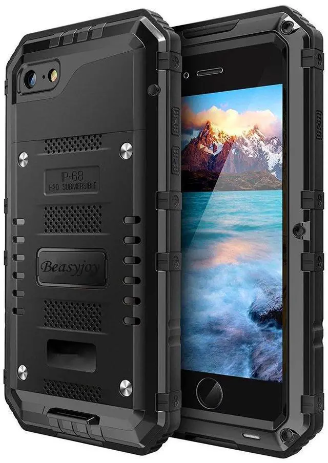 Main image of for iPhone SE 2022/2020/ 8/7 Metal Case, Waterproof Heavy Duty Case with Screen Protector, Full Body Protection Military Grade Shockproof Defender Durable Sturdy Rugged Aluminum Cover, Black