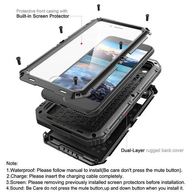 Alt view image 4 of 6 - for iPhone SE 2022/2020/ 8/7 Metal Case, Waterproof Heavy Duty Case with Screen Protector, Full Body Protection Military Grade Shockproof Defender Durable Sturdy Rugged Aluminum Cover, Black