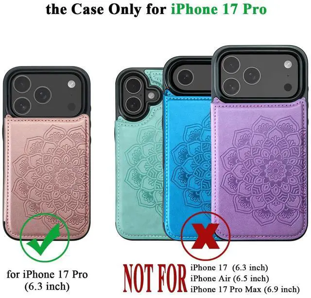 Alt view image 7 of 7 - for iPhone 17 Pro Case with Card Holder,Flower Magnetic Buttons Protective Wallet Case for Women for iPhone 17 Pro (6.3 Inch),Blue