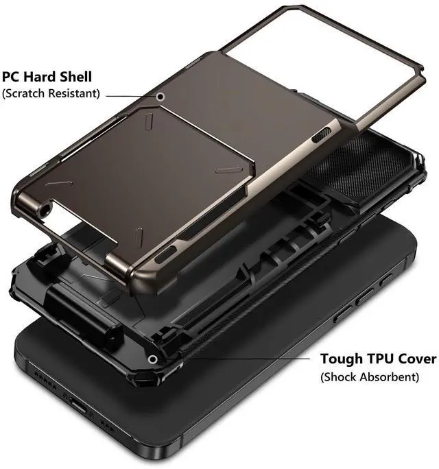 Alt view image 3 of 7 - Compatible with iPhone 16 Pro Max Case with Card Holder Dual Layer Heavy Duty Drop Protection Hidden Flip 4-Card Slot Wallet Phone Case for iPhone 16 Pro Max for Women Men, 6.9'' Gun Metal