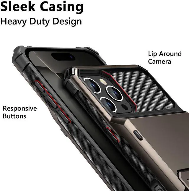Alt view image 4 of 7 - Compatible with iPhone 16 Pro Max Case with Card Holder Dual Layer Heavy Duty Drop Protection Hidden Flip 4-Card Slot Wallet Phone Case for iPhone 16 Pro Max for Women Men, 6.9'' Gun Metal