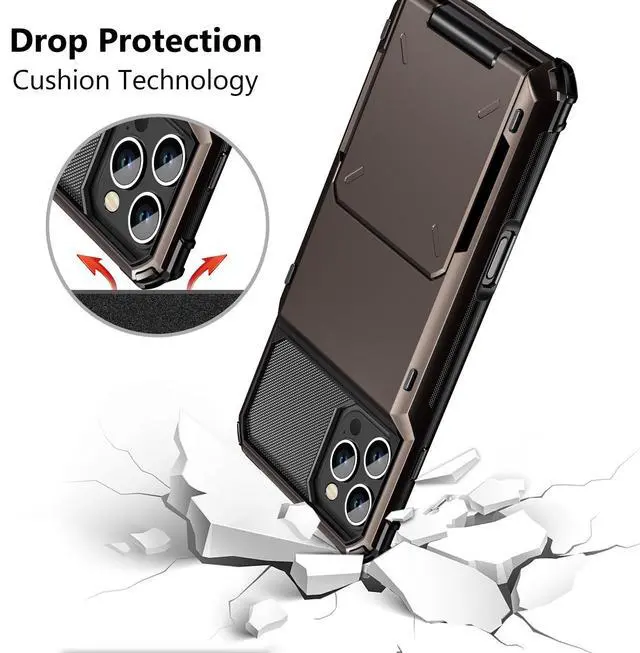 Alt view image 5 of 7 - Compatible with iPhone 16 Pro Max Case with Card Holder Dual Layer Heavy Duty Drop Protection Hidden Flip 4-Card Slot Wallet Phone Case for iPhone 16 Pro Max for Women Men, 6.9'' Gun Metal