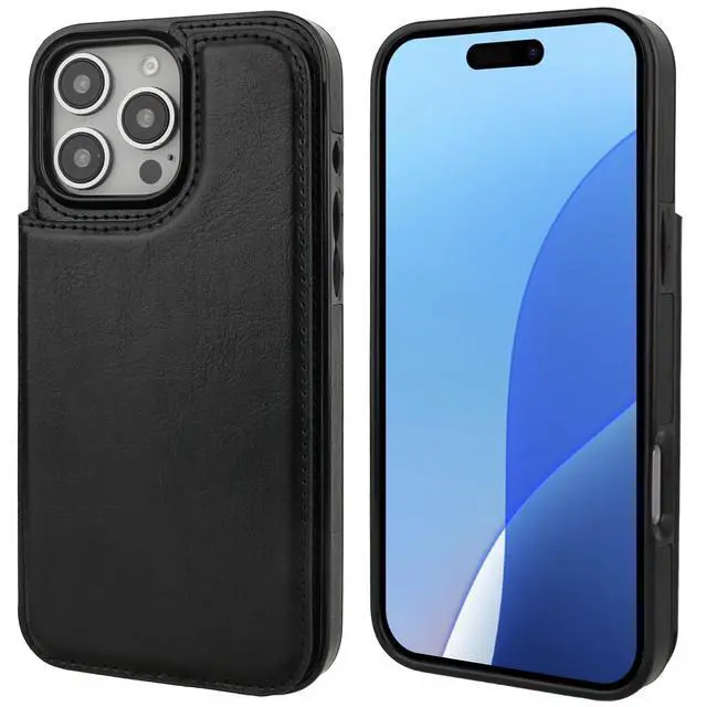 Alt view image 3 of 7 - Compatible with iPhone 16 Pro Max Wallet Case with Card Holder, PU Leather Kickstand Card Slots Case, Double Magnetic Clasp and Durable Shockproof Cover 6.9 Inch (Black)