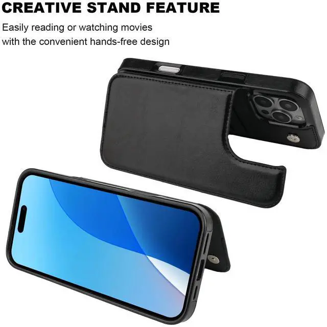 Alt view image 5 of 7 - Compatible with iPhone 16 Pro Max Wallet Case with Card Holder, PU Leather Kickstand Card Slots Case, Double Magnetic Clasp and Durable Shockproof Cover 6.9 Inch (Black)