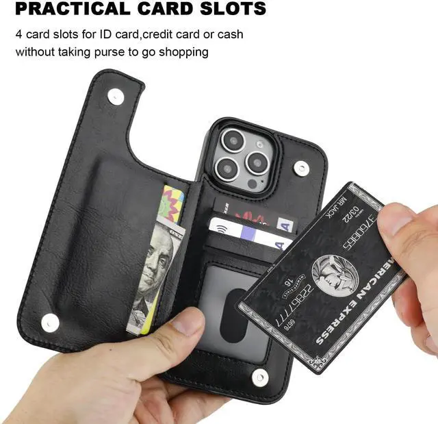 Alt view image 4 of 7 - Compatible with iPhone 16 Pro Max Wallet Case with Card Holder, PU Leather Kickstand Card Slots Case, Double Magnetic Clasp and Durable Shockproof Cover 6.9 Inch (Black)