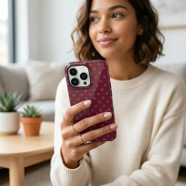 Alt view image 2 of 7 - Magnetic Phone Case for iPhone 13-17, Glossy Pink Polka Dot TPU+PC Cover, Includes 2X Soft Film Protectors, Compatible with MagSafe